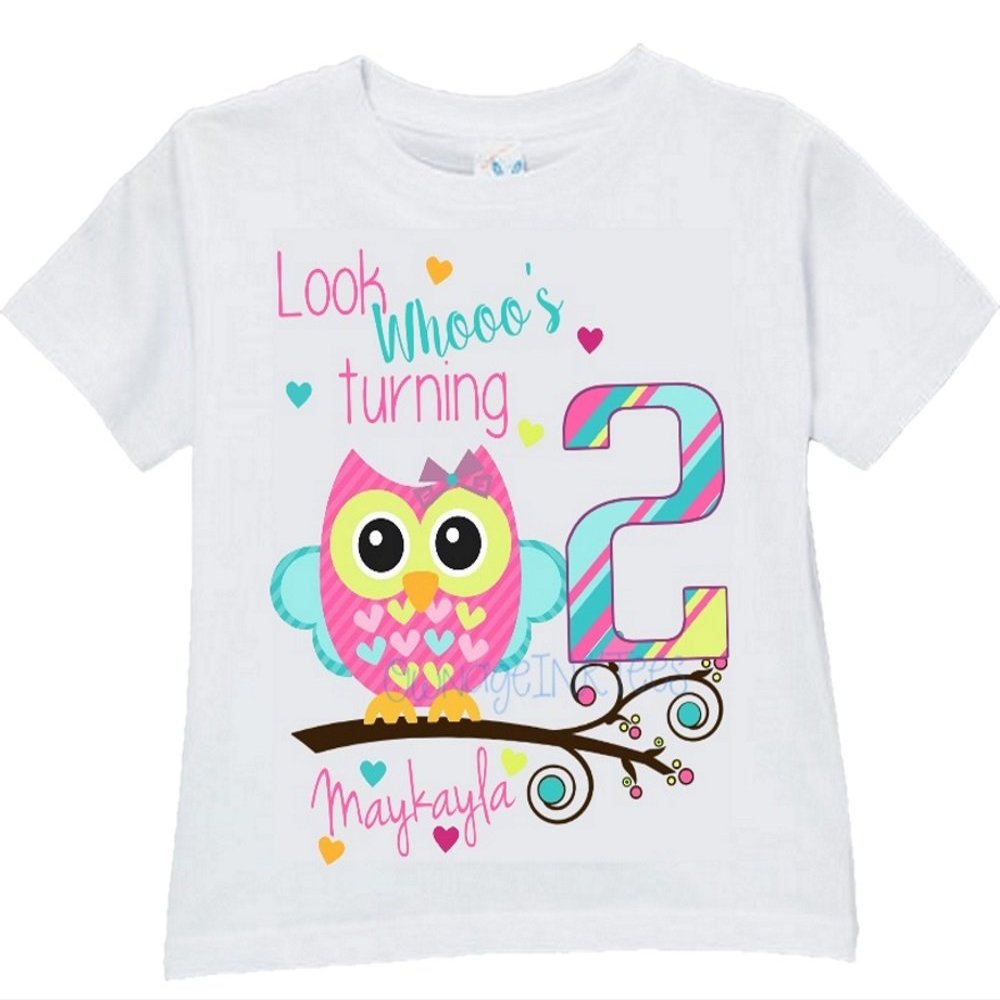 Cute Owl T-shirt Custom Birthday Party T-shirt, White, Personalized shirt (3T)