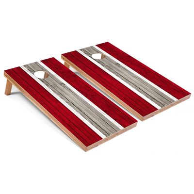 Red Striped Corn Hole Set - Regular - Include Case + Edge Lights