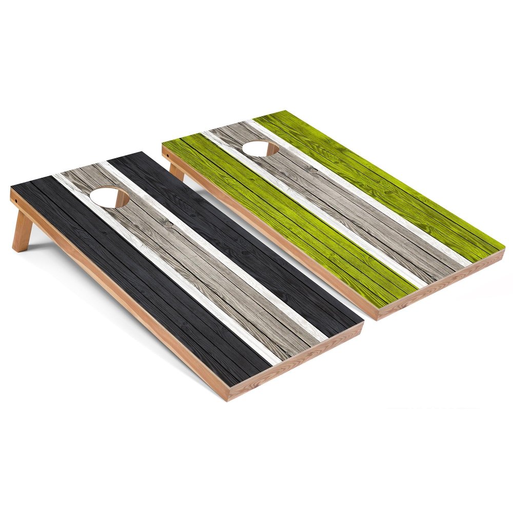 Dark Grey and Lime Striped Corn Hole Set - Regular - Include Edge Lights