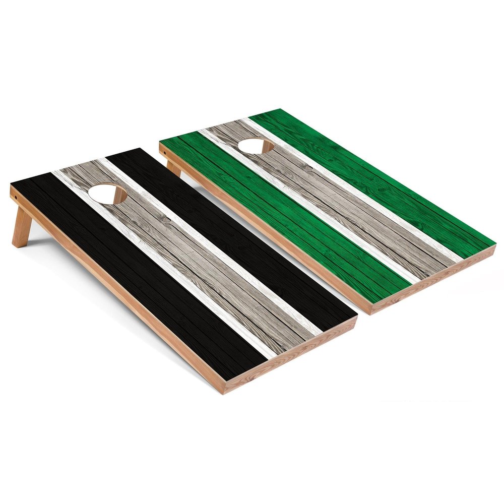 Black and Kelly Striped Corn Hole Set - Regular - Include Edge Lights