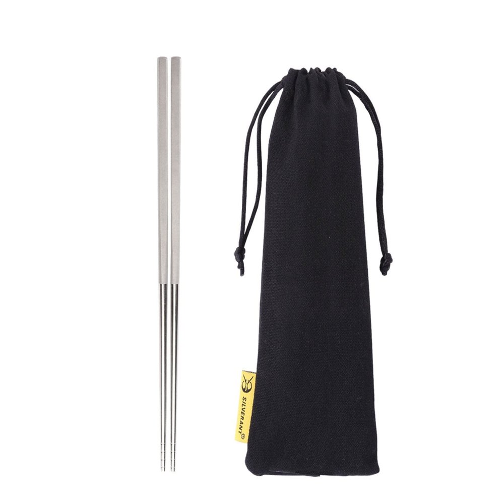 SILVERANT Ultralight Titanium Solid Chopsticks - Long Handle Utensil Set - Perfect for Camping, Hiking, Backpacking & Home