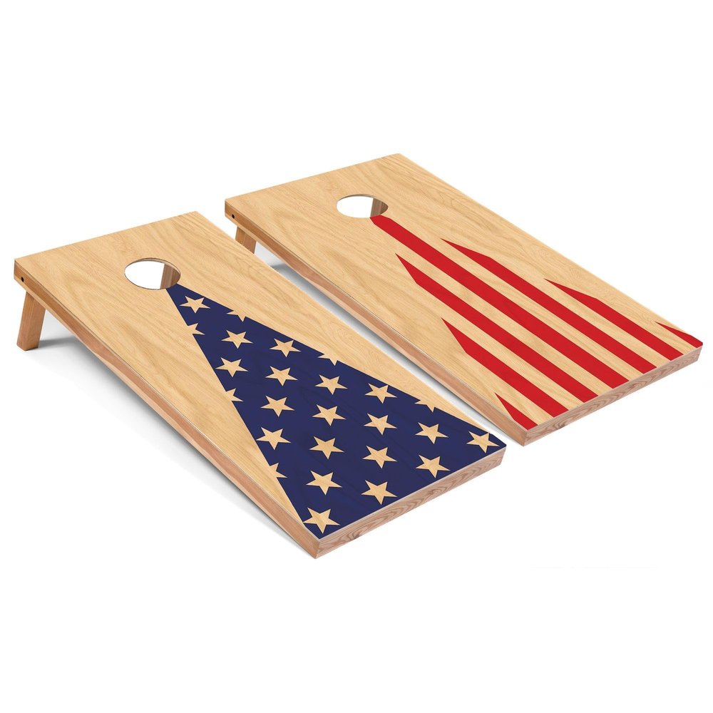 Skip's Garage American Flag Triangle Cornhole Boards Corn Hole Set - Premium - Include Case + Edge Lights