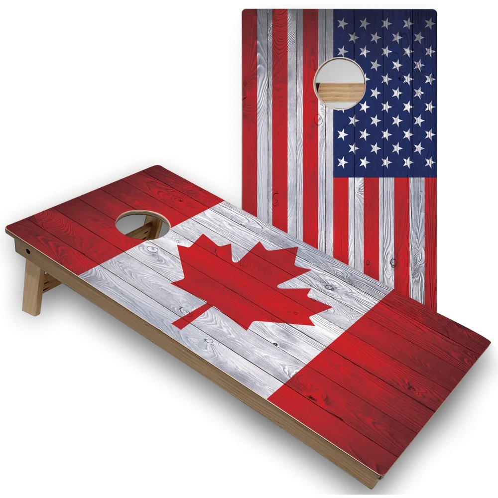Skip's Garage Canada & American Flag Corn Hole Set - Regular - Include Case + Hole + Edge Lights