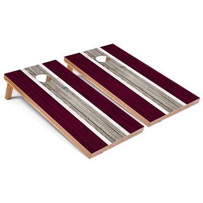 Maroon and Maroon Striped Corn Hole Set - Premium - Include Case + Hole Lights