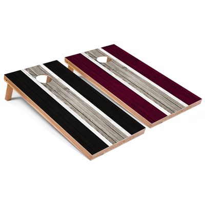 Black and Maroon Striped Corn Hole Set - Premium - Include Edge Lights