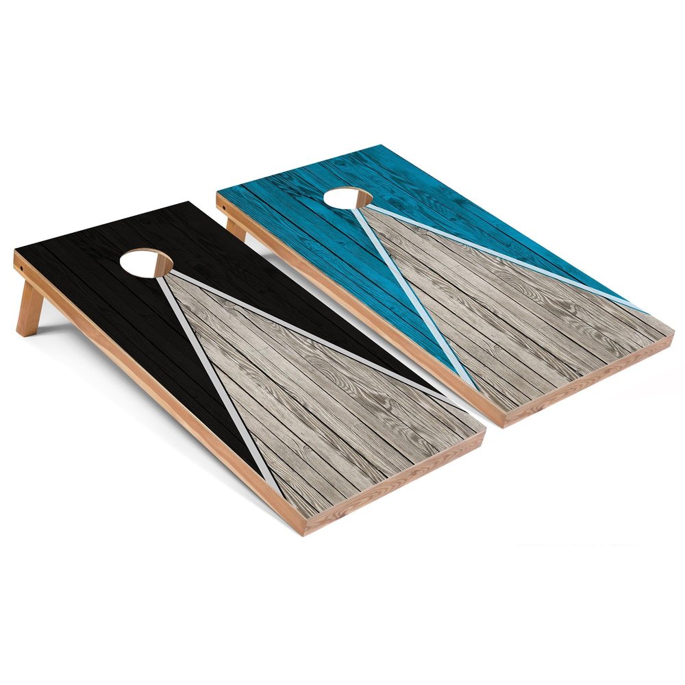 Skip's Garage Black and Turquoise Pyramid Corn Hole Set - Regular - Include Case + Hole Lights
