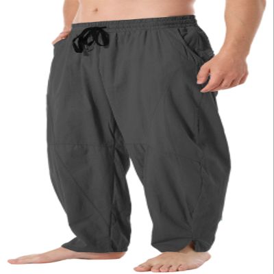 CLANMILUMS Mens Cotton Linen Loose Casual Lightweight Elastic Waist Summer Beach Pants (3X-Large, Dark Grey)
