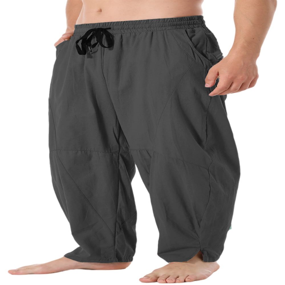 CLANMILUMS Mens Cotton Linen Loose Casual Lightweight Elastic Waist Summer Beach Pants (3X-Large, Dark Grey)