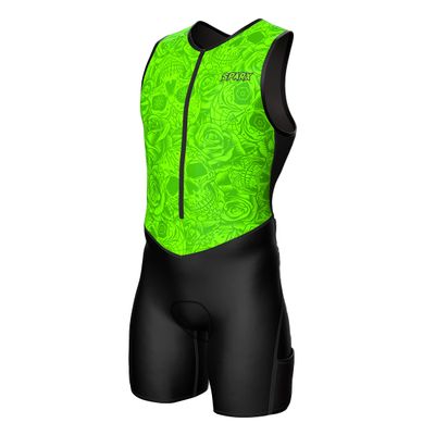 Sparx Men's Premium Triathlon Suit Padded, Quick-Dry, Compression Fit, Lightweight Tri Suit for Swim, Bike, Run Race & Training (XtremeSkulls, 3XL)