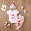 Toddler Baby Boy Girl Easter Outfit My 1st Easter Cute Bunny Romper Bodysuit Tops Long Pants Hat 3Pc Summer Clothes (Pink, 18-24 Months) view 2