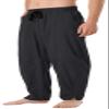 CLANMILUMS Men's Cotton Linen Pants Loose Casual Lightweight Elastic Waist Summer Beach Trousers (Small, Black) view 1