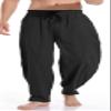CLANMILUMS Men's Cotton Linen Pants Loose Casual Lightweight Elastic Waist Summer Beach Trousers (Small, Black) view 2