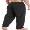 CLANMILUMS Men's Cotton Linen Pants Loose Casual Lightweight Elastic Waist Summer Beach Trousers (Small, Black) view 3