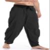 CLANMILUMS Men's Cotton Linen Pants Loose Casual Lightweight Elastic Waist Summer Beach Trousers (Small, Black) view 4