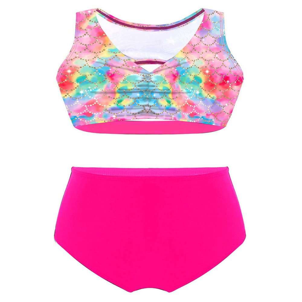 Loodgao Kids Girls Various Printed Strappy Back Crop Top with High Waist Briefs Bikini Bathing Suit Beachwear Red 14