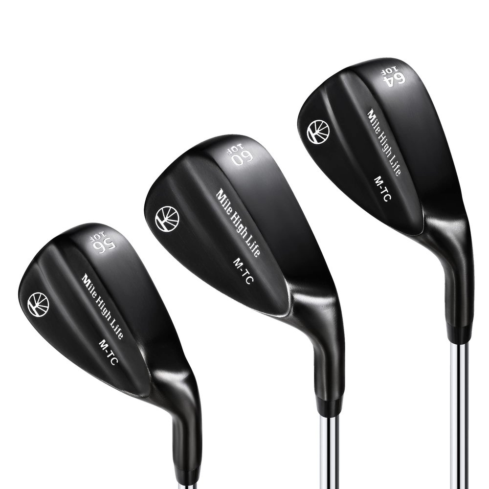 Mile High Life Golf Wedges| Entry Level Golf Sand Wedge Sets | Golf Gap Wedge Sets | Black Titanium Layer Lob Wedge Golf Clubs for Men & Women | 56/60/64 Degree Wedge Right Hand