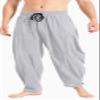 CLANMILUMS Mens Cotton Linen Loose Casual Lightweight Elastic Waist Summer Beach Pants (Large, Grey) view 2