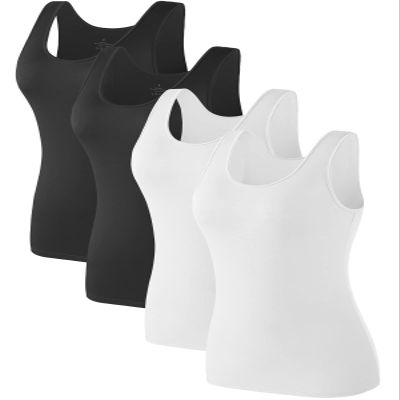 Air Curvey 4 Pack Tank Top for Women Basic Undershirt Tanks Sleeveless Casual Shirts Soft Seamless Layering Tops Black Black White White XXL
