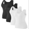 Air Curvey 4 Pack Tank Top for Women Basic Undershirt Tanks Sleeveless Casual Shirts Soft Seamless Layering Tops Black Black White White XXL view 1