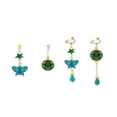 Women Green Butterfly Earrings Clips Cosplay Props Decoration Accessories for Stone Ocean Jolyne Cujoh Kujo (Short version, Earrings)