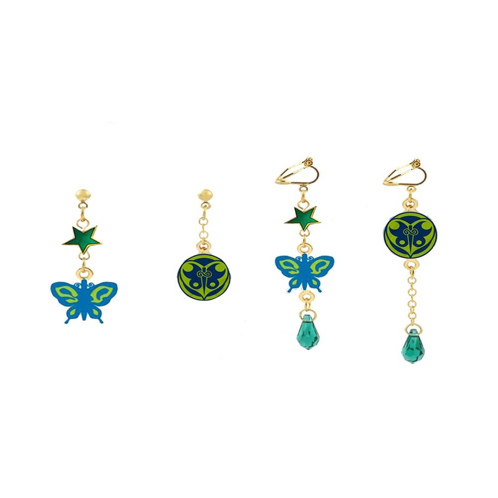 Women Green Butterfly Earrings Clips Cosplay Props Decoration Accessories for Stone Ocean Jolyne Cujoh Kujo (Short version, Earrings)