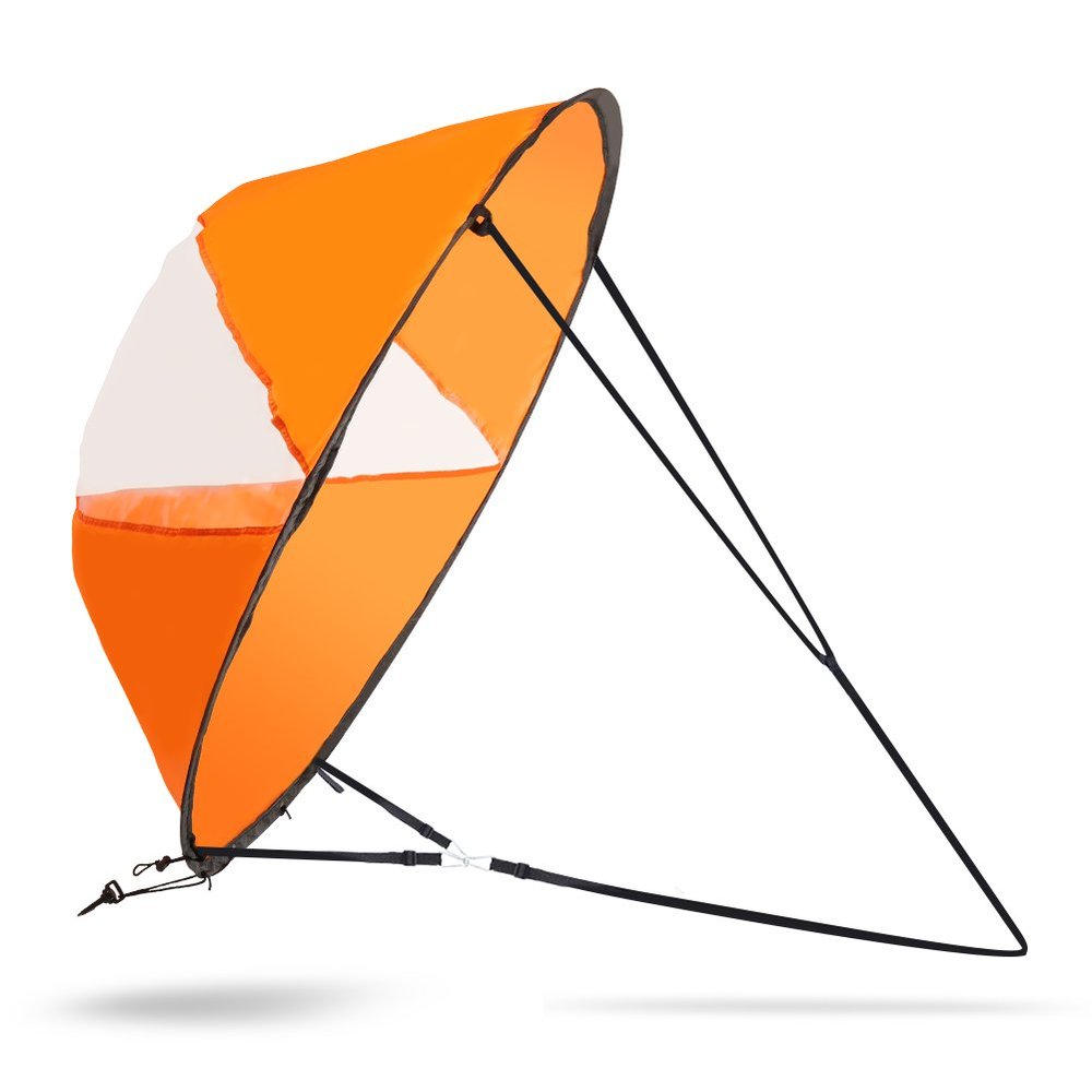 42-Inch Foldable Kayak Downwind Sail, Portable Wind Kit with Clear Window for Boat, Canoe, Paddle Board, Bright Orange, 108x108cm Unfolded