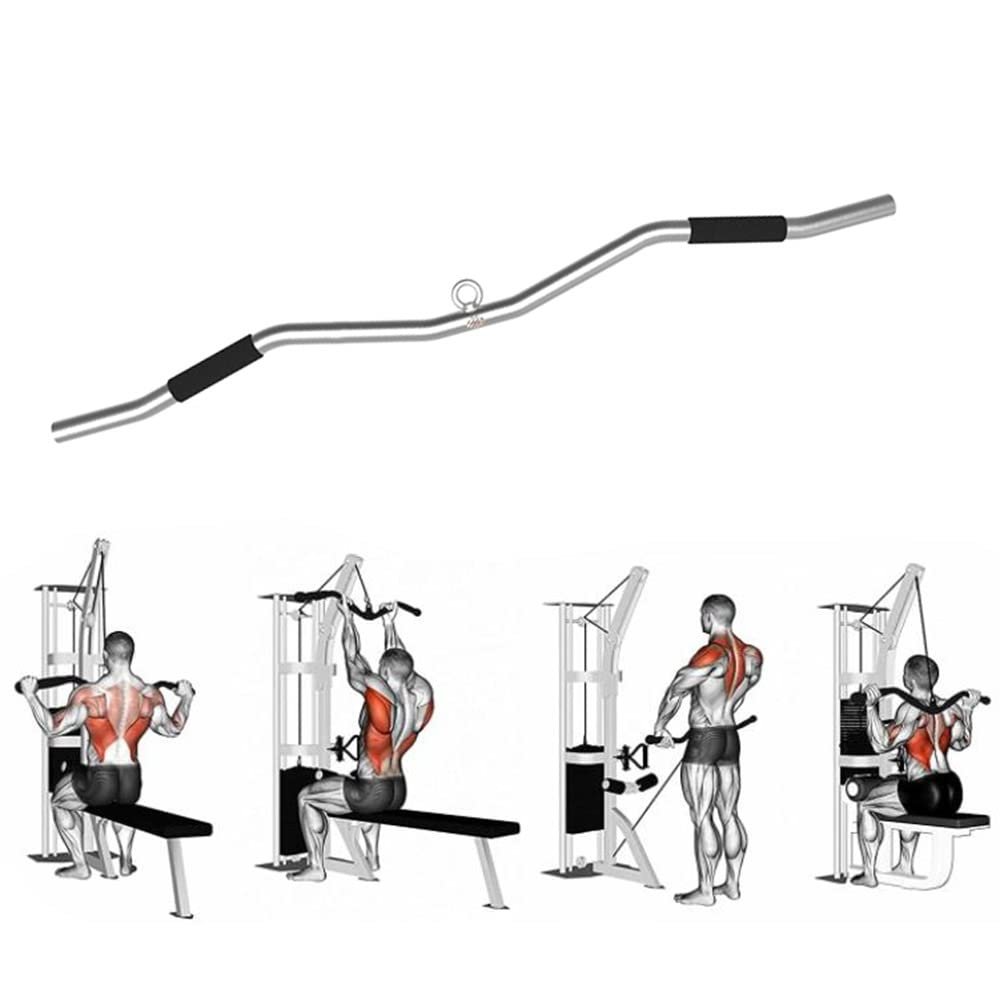 MNNM LAT Pull Down Bar, V-Shape Press Down Bar, Pulley Cable Machine Attachments, with Non-Slip Handle, Stainless Steel, Silver (Size : 120cm)