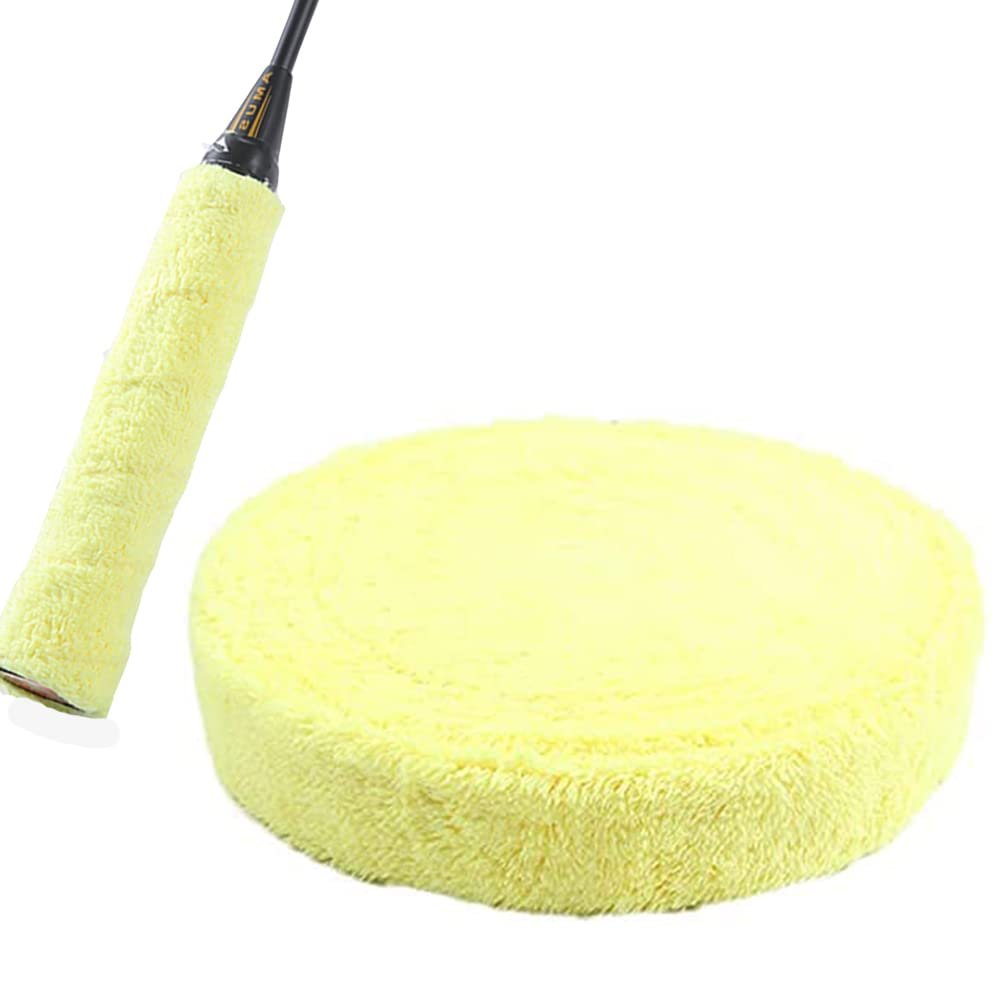 5M Tennis Racket Grips Badminton Racquet Grip Tape Absorbent Towel Racket Overgrip Anti-Skid Towel Grip Wraps Big Reel Towel Tape Roll for Pickleball Racket Bike Handle Fishing Rod (Yellow Roll)