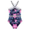 Yihuimin Kids Girls Hawaii Floral One Piece Swimsuit Halter Cross Neck Rashgaurd Shirts Bathing Suit Navy Blue 4 Years view 4