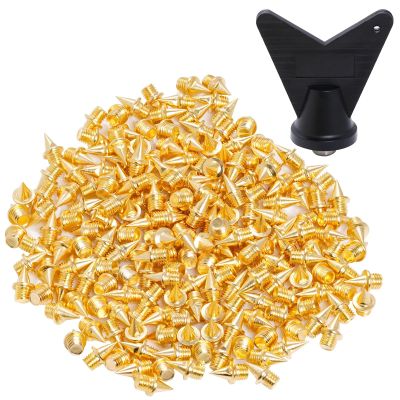 Wobe 200 Pcs 1/4" Stainless Steel Track & Cross Country Spikes with Spike Wrench, Shoe Replacement Spikes for Sprinting, Sports & Running Shoes (Gold, 1/4 Inch)