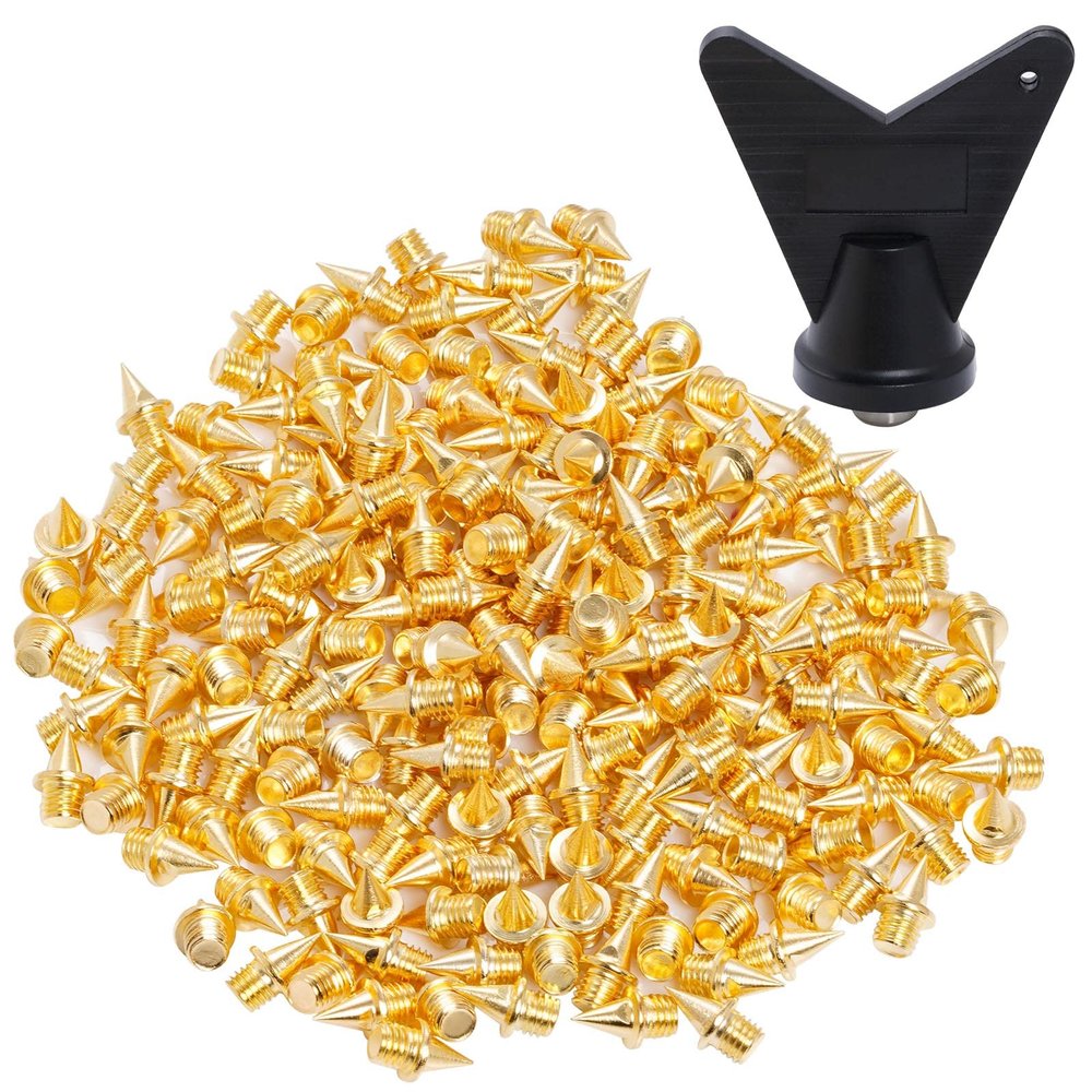 Wobe 200 Pcs 1/4" Stainless Steel Track & Cross Country Spikes with Spike Wrench, Shoe Replacement Spikes for Sprinting, Sports & Running Shoes (Gold, 1/4 Inch)