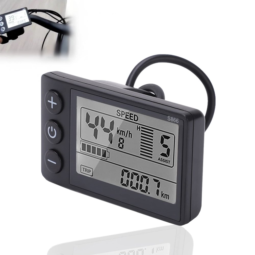 S866 Electric Bicycle LCD Display Meter, 24V 36V 48V E-Bike Display Meter Control Panel with Waterproof Plug UART Communication Protocol