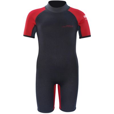 Dark Lightning 3/2mm Kids Wetsuit for Boys and Girls, Neoprene Thermal Swimsuit, Toddler/Junior/Youth One Piece Wet Suits for Scuba Divingkeboarding, (Size 4, Shorty-Red)
