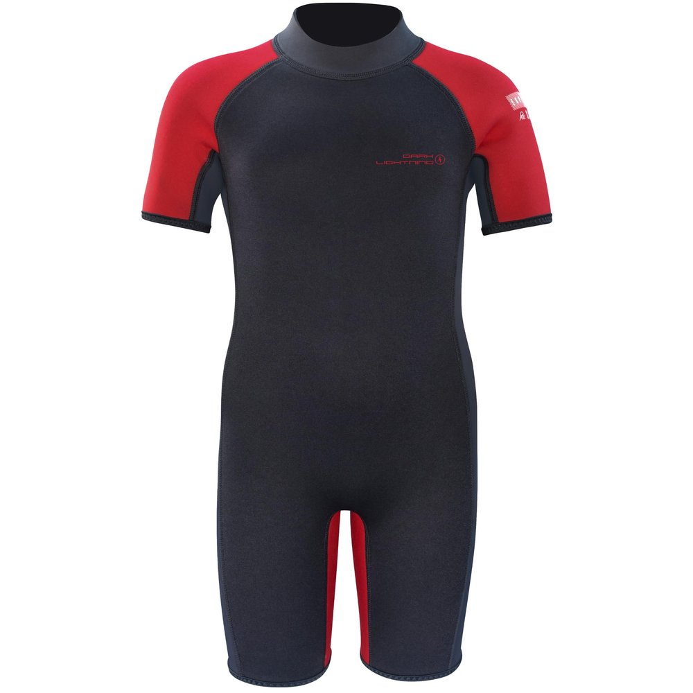 Dark Lightning 3/2mm Kids Wetsuit for Boys and Girls, Neoprene Thermal Swimsuit, Toddler/Junior/Youth One Piece Wet Suits for Scuba Divingkeboarding, (Size 4, Shorty-Red)
