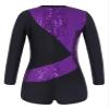 FEESHOW Girls Kids One-Piece Sequins Long Sleeve Gymnastics Leotards Short Jumpsuit for Dance Unitards Biketards Purple 14 Years view 1
