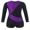 FEESHOW Girls Kids One-Piece Sequins Long Sleeve Gymnastics Leotards Short Jumpsuit for Dance Unitards Biketards Purple 14 Years view 2