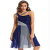 HULIJA Women Contemporary Dance Costumes Lyrical Dance Costumes Ballet Dance Dresses Illusion High Low Chiffon Leotard Dresses Color Block Style-Navy_Blue X-Small view 4