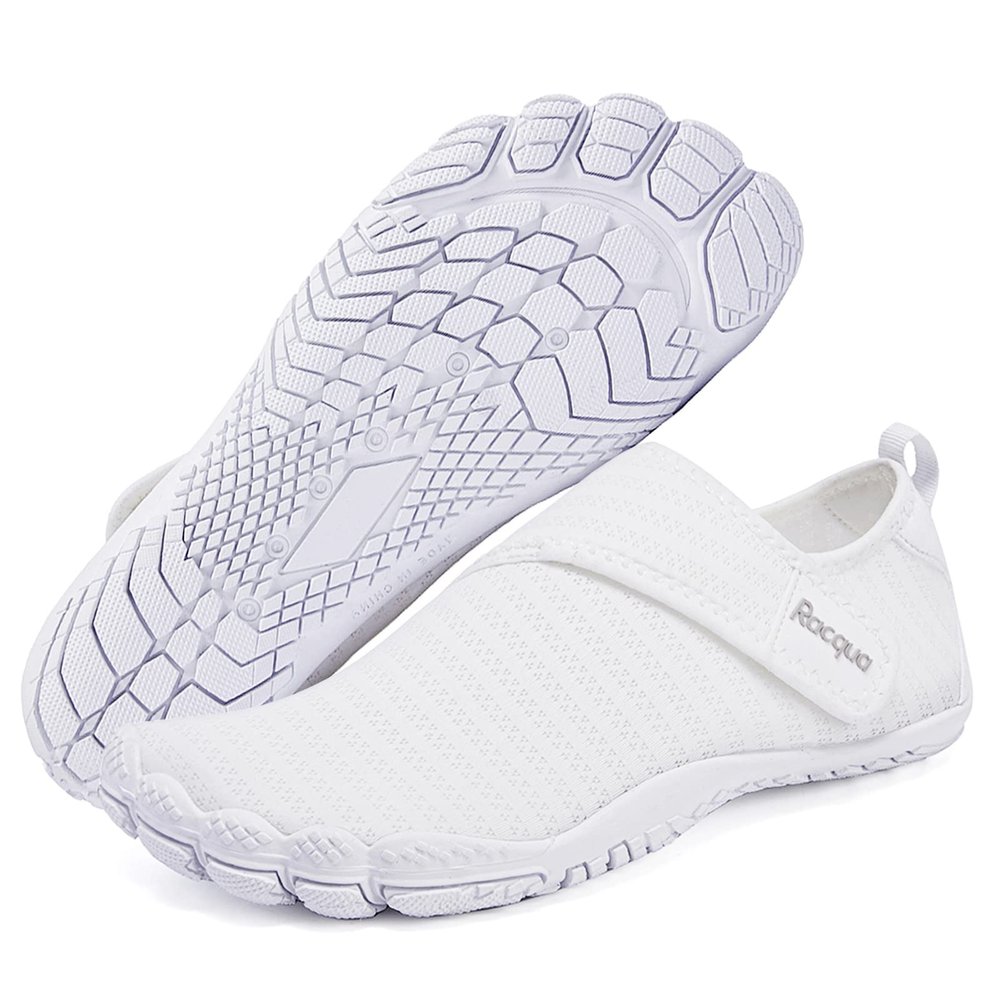 Racqua Mens Womens Water Shoes Barefoot Quick Dry Beach Lightweight Shoes Aqua Swim Pool Surfing Shoes Diving Hiking Sport Shoes White 7.5 Women/6.5 Men