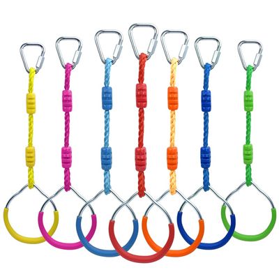 7 Colorful Ninja Ring Fitness Gymnastic Ring Outdoor Backyard Playground Training Equipment Play Set, Funny Jungle Gym Fist Hanging Swing Monkey Bars Ninja Warrior Obstacle Course Trapeze Accessories