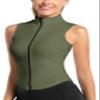 Women Slim Fit Workout Shirts Sleeveless Running Yoga Fitness Tank Tops Lightweight Full Zipper Track Vest Sweatshirt Dry Fit Nylon T-Shirts for Sport Pilate Dancing Training Green view 1