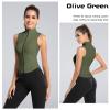 Women Slim Fit Workout Shirts Sleeveless Running Yoga Fitness Tank Tops Lightweight Full Zipper Track Vest Sweatshirt Dry Fit Nylon T-Shirts for Sport Pilate Dancing Training Green view 4