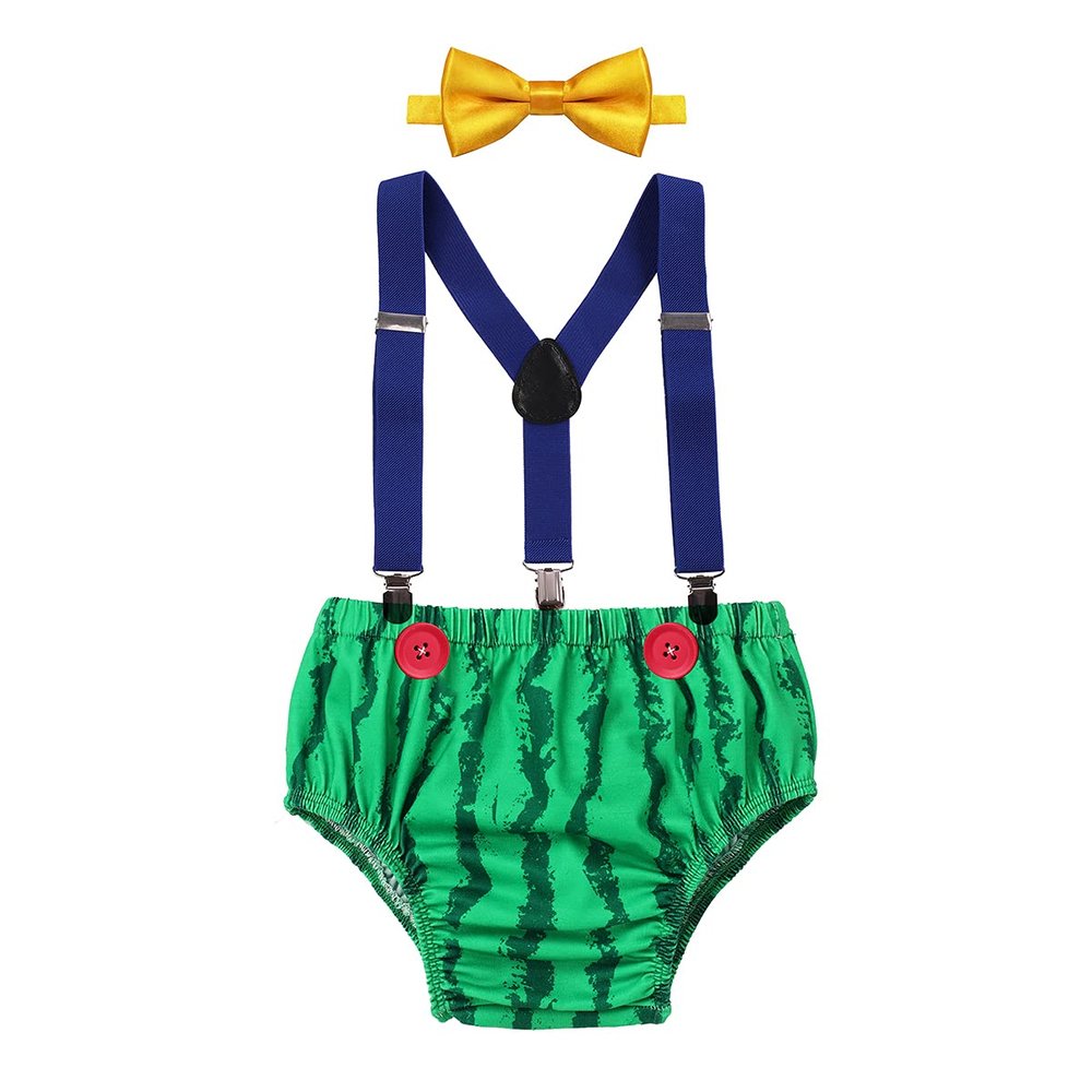 Baby Boy Melon 1st Birthday Outfit Smash Cake Diaper Cover Shorts Watermelon Outfits Suspenders One in a Melon Toddler First Birthday Melons Themed Party Supply Summer Clothes Set Green 1 Year