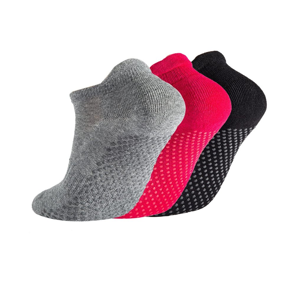 Breslatte Grip Socks Pilates Socks with Grips for Women Non Slip Grippers No Slip Womens 3pairs blackredgrey