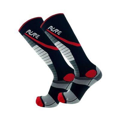 Pure Athlete Lifting Socks- Weightlifting Shin Guards, Deadlift Protector Compression Sock for Cross Training & Weightlift (Black/Red- 2 Pack, Small)