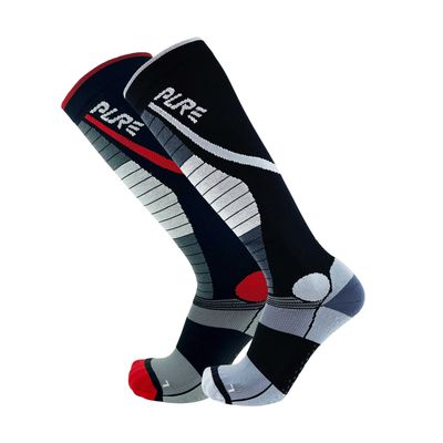 Pure Athlete Lifting Socks- Weightlifting Shin Guards, Deadlift Protector Compression Sock for Cross Training & Weightlift (Black/Grey + Black/Red- 2 Pack, Large)
