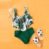 Digood Girls Summer Swimsuit Kids Tropical Striped Print Bathing Suit Hawaiian Holiday Beach Sport Swimwear(Green,9-10 Years) view 4