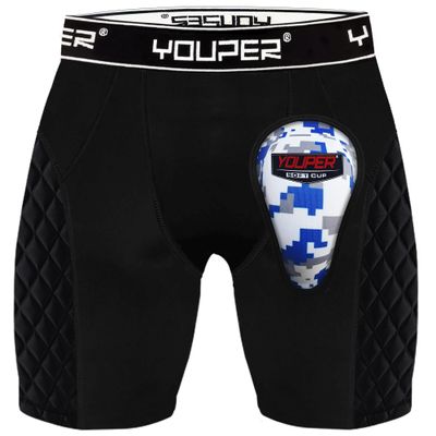 Youper Youth Elite Padded Baseball Sliding Shorts w/Soft Athletic Cup (Black/White, Medium)