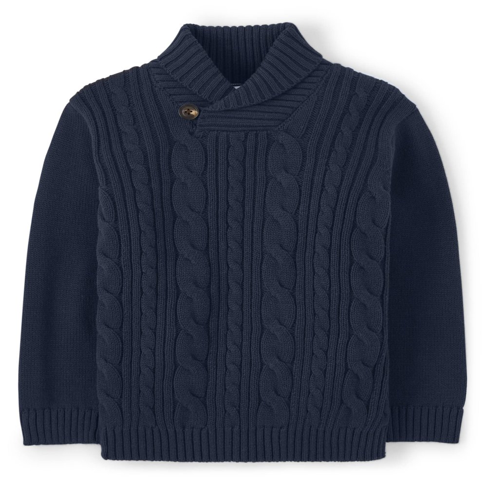 Gymboree Boys and Toddler Long Sleeve Cable Knit Shawl Sweater, Blue, 7