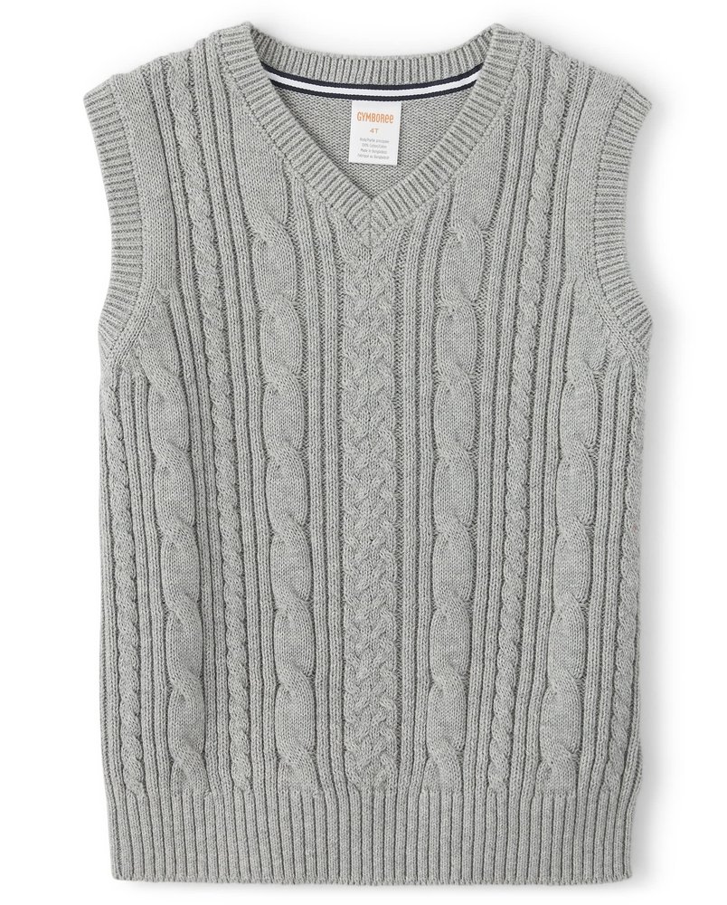 Gymboree Boys and Toddler V-Neck Cable Knit Sweater Vest, Heather Grey, 8
