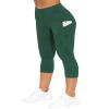 THE GYM PEOPLE Thick High Waist Capris Yoga Pants with Pockets, Tummy Control Workout Running Yoga Leggings for Women Dark Green view 2
